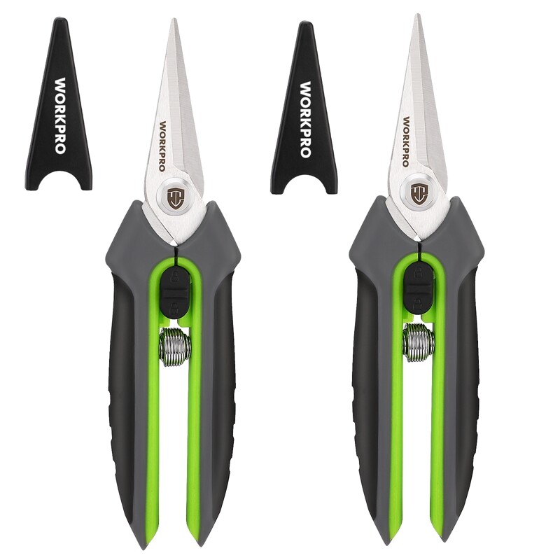 WORKPRO 2 Packs Pruning Shears Set 6.5" Gardening Scissors Snips Clippers Pruner