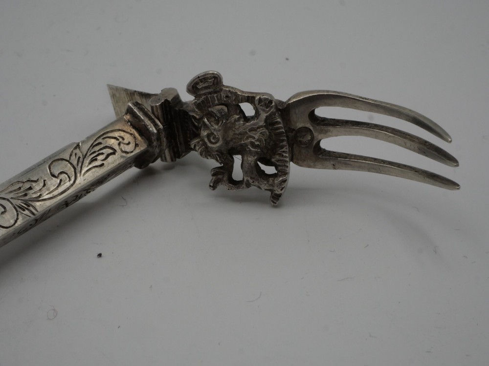 RARE SOLID SILVER FOLDING FORK NETHERLANDS DUTCH SILVER EPOCH 19 EME