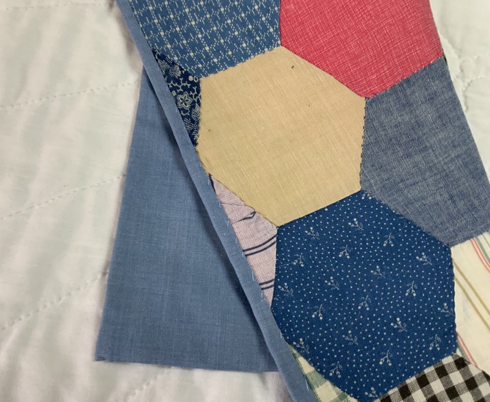 Vintage Antique Patchwork Quilt Table Topper, Octagons, Early Calicos, Multi
