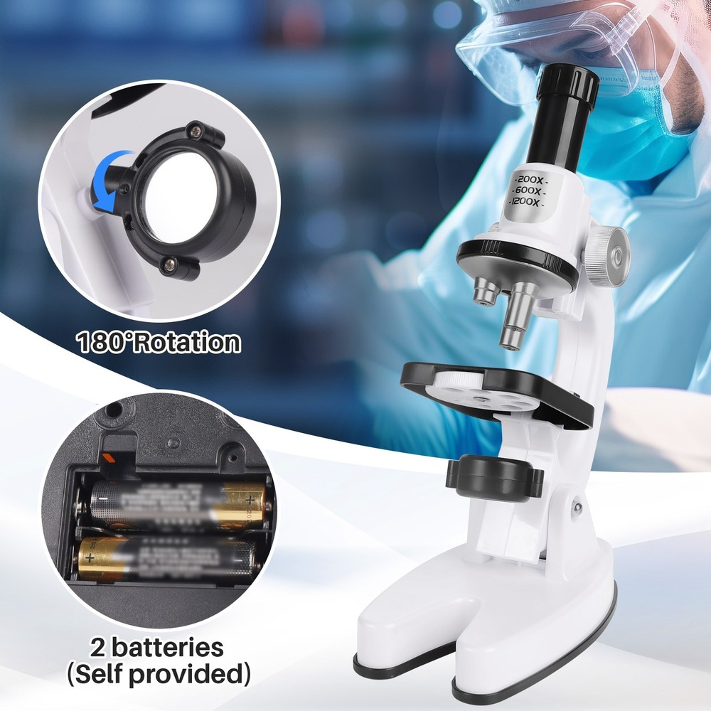 Children Microscope Kit 200X/600X/1200X Biological Science Toy Microscope
