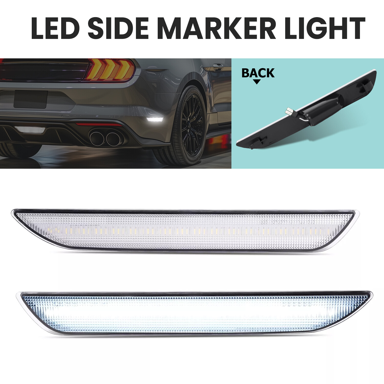 Clear White LED Rear Side Marker Signal Lamps Lights For 2015-2023 Ford Mustang
