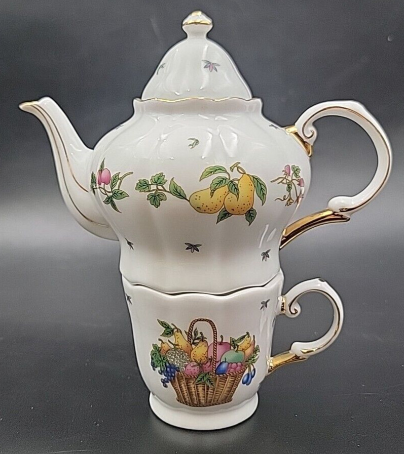Fruit Basket Porcelain Tea For One Set - EUC