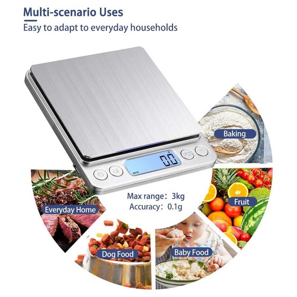 3000g Kitchen Scale for Cooking Baking, 0.1g High Precision Electronic Scale