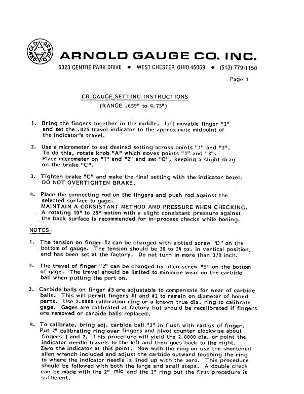 Arnold Gauge Model CR Manual