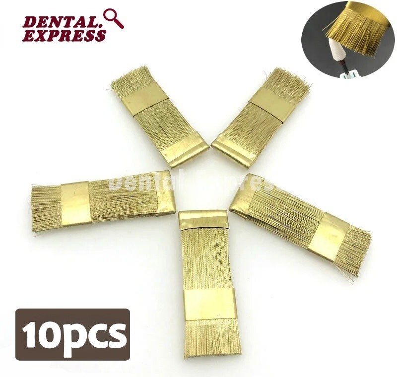 10pcs Dental Brass Wire Brushes Flat Copper Brush For Cleaning Burs Drill Bits