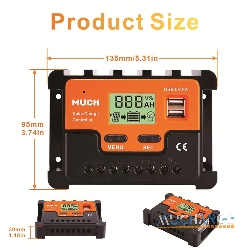 30A Solar Panel Controller Solar Battery Charge 12V/24V Auto Regulator LCD