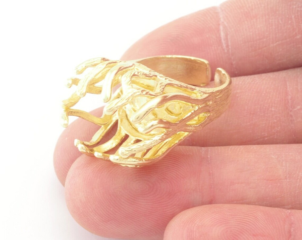 Raw Stone Claw Ring Setting Blank Base Adjustable Raw,Shiny silver-gold 4772