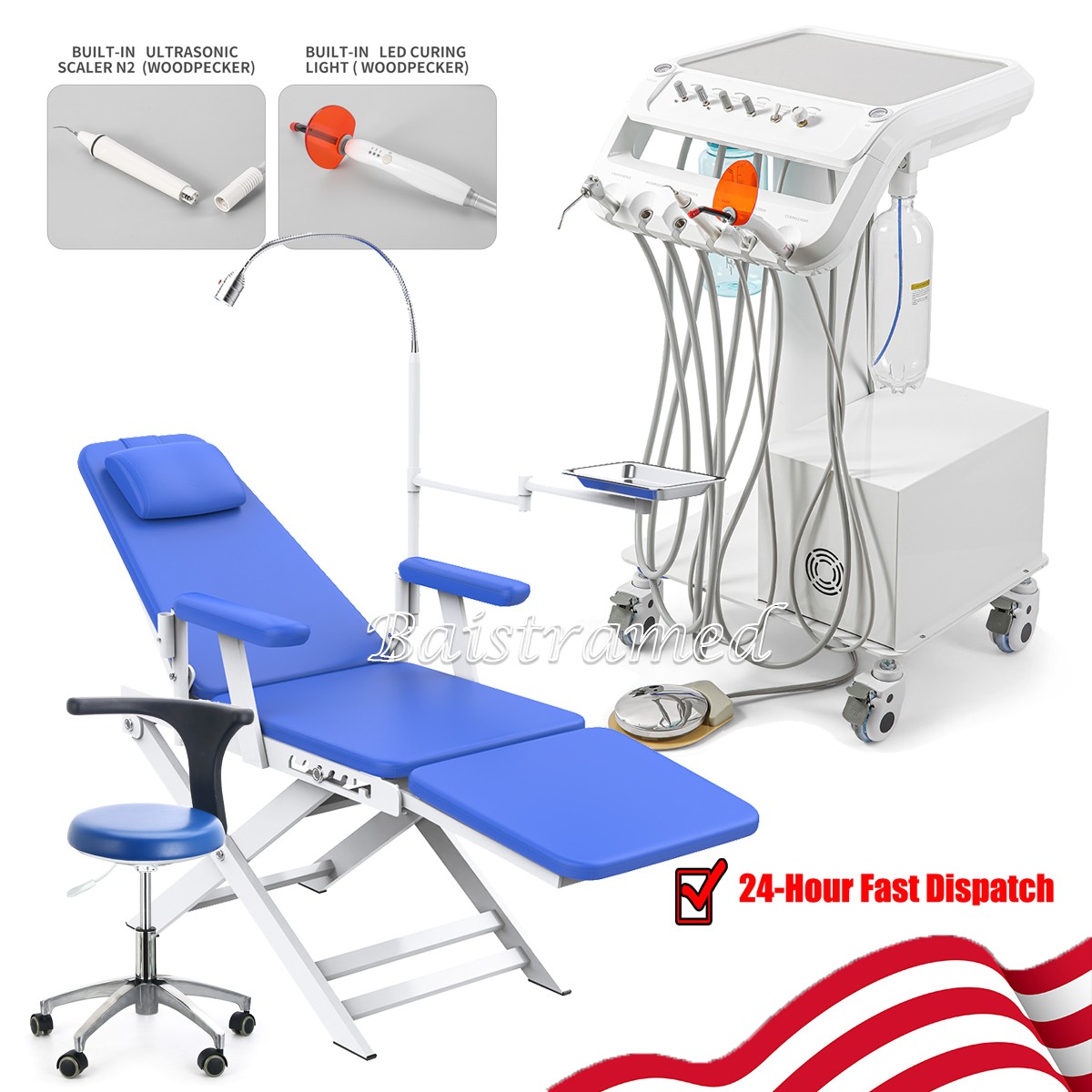 Combo Dental Portátil: Unidad, Compresor, Scalers, Cura Luz + Sillón Plegable
