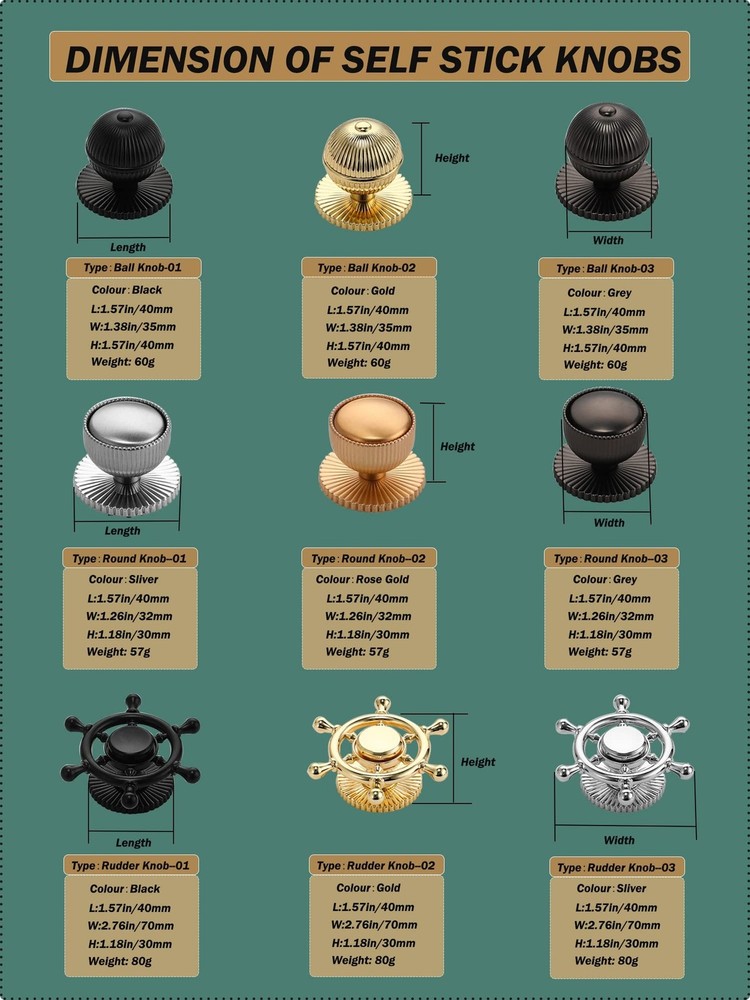 Self-Stick Instant Cabinet Drawer Knobs Metal Knobs Helper with Adhesive Furn...