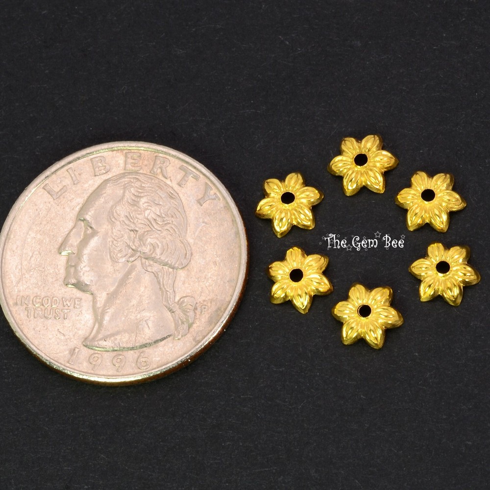 6.5mm 18k Solid Yellow Gold Leaf Design Bead Cap Finding PAIR