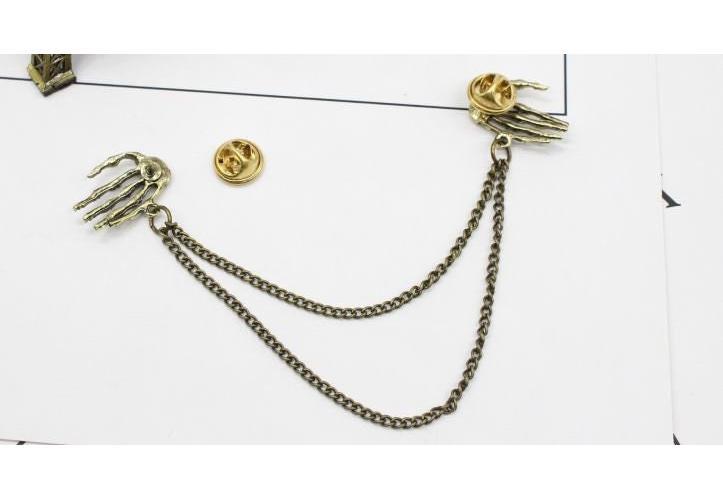 Skeleton Hands Multiple Layers Chain Lapel Pin,Brooch Pin