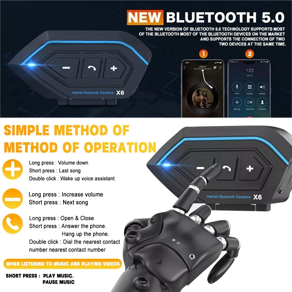 Wireless Bluetooth Helmet Headset Speaker Headphone Mic for Motorcycle Handsfree