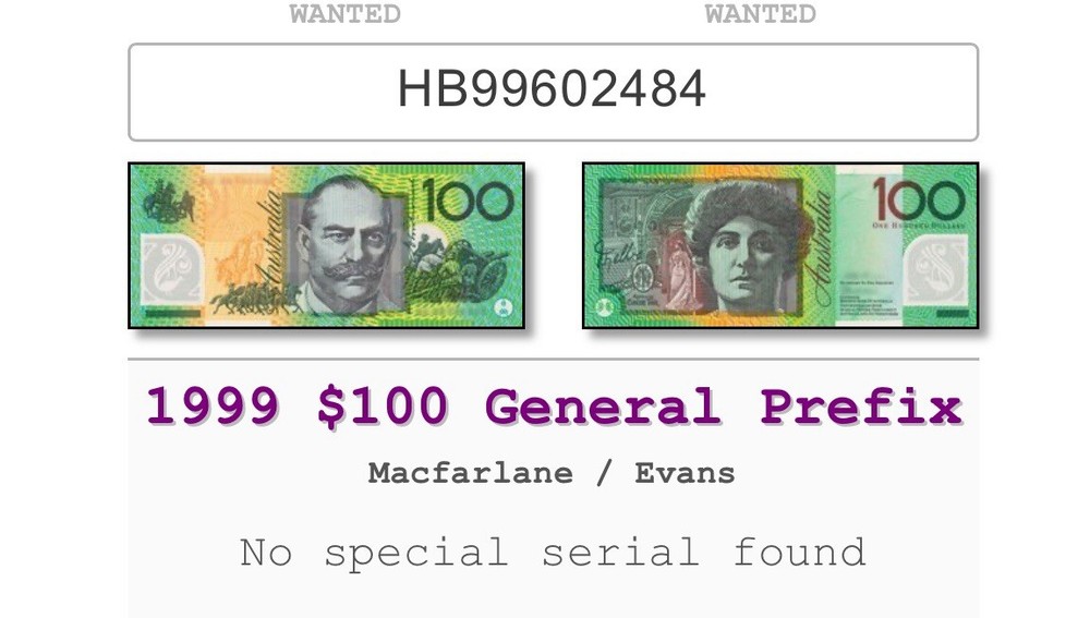 Very Rare,Print Error 1999 $100 Note , MacFarlane/Evans Print Error .