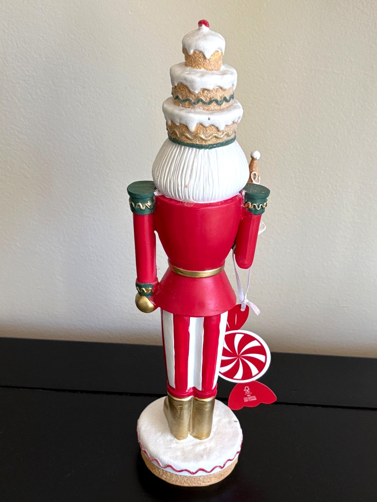NWT Peppermint Square Nutcracker with Cupcake Hat & Holding Gingerbread Tree