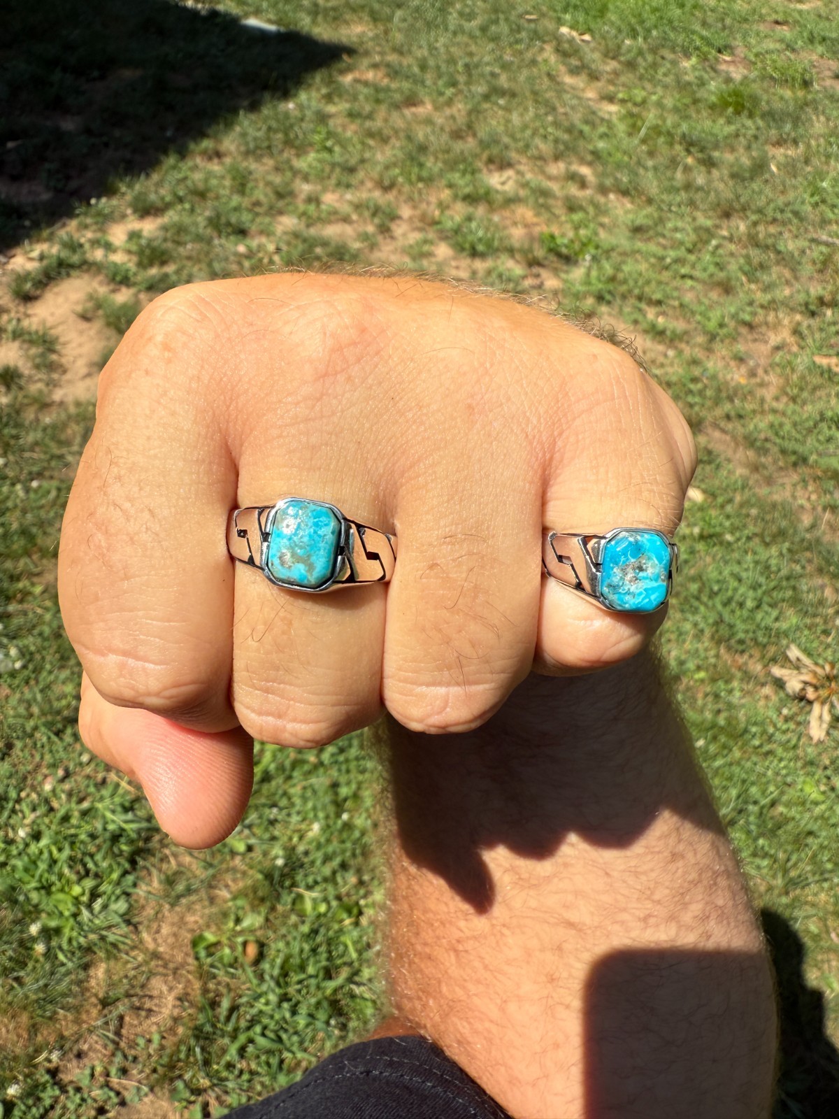 Real Blue Turquoise Gemstone Mens Solid 925 Sterling Silver Cuban Link Ring