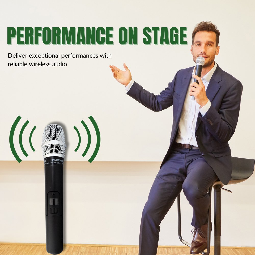 2 Channel Dual UHF Wireless Microphone System With Handheld & Lapel / Headset