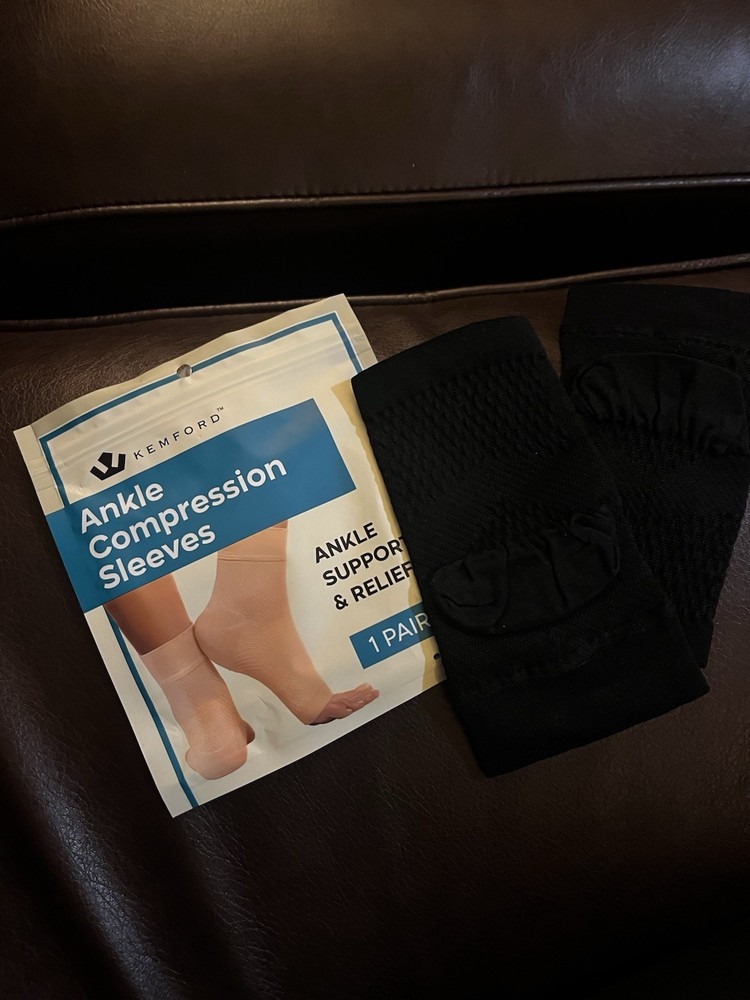 KEMFORD Compression Sleeves Black Open Toe Ankle Support 1 Pair