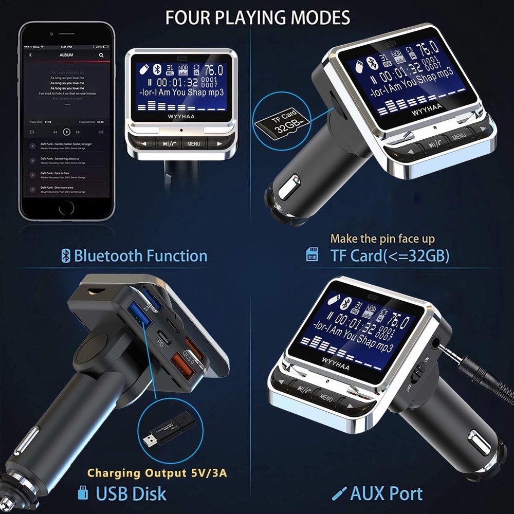Bluetooth Car FM Transmitter, Handsfree Kit, Remote Control