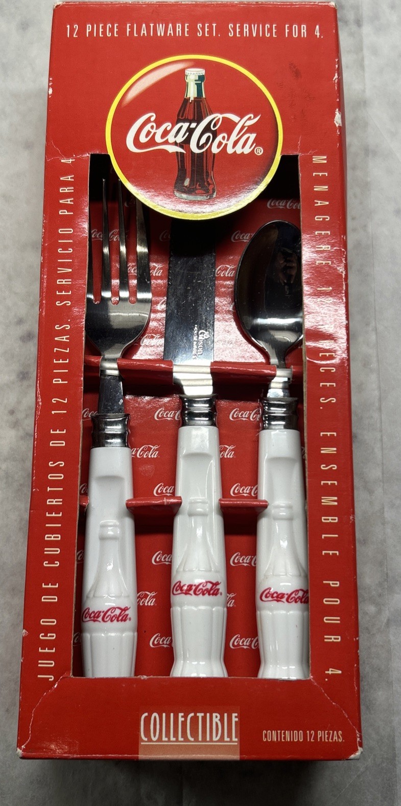 Coca-Cola 12-Piece Flatware Set Bottle Handle Collectible NOS By Gibson
