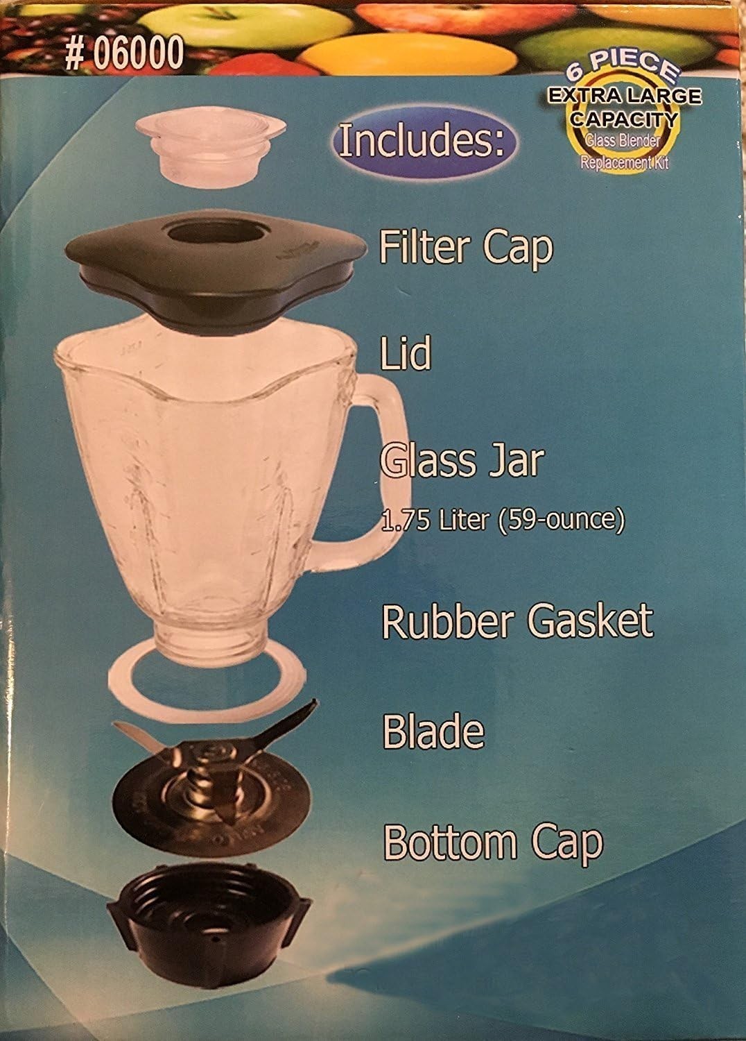 New 6-Piece Glass Blender Jar Replacement Kit for Oster Blender, 1.6 Liter