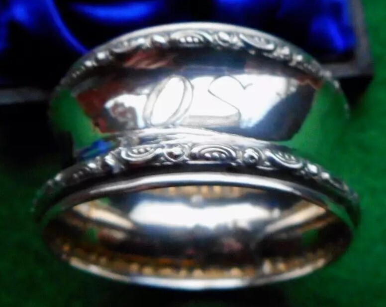 Swedish 830 Silver Napkin Ring "MS" "OS" initials engraving, dated 1900