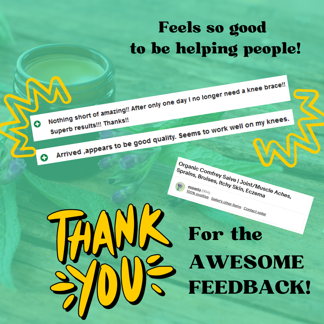 Organic Comfrey Salve | Joint/Muscle Aches, Sprains, Bruises, Itchy Skin, Eczema