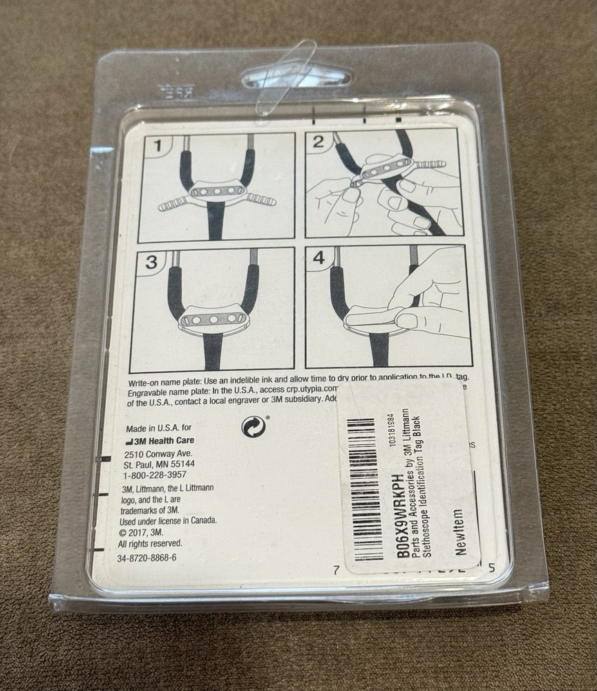 3M Littmann Stethoscope Identification Tag Black Engravable/Write-on Name Plate