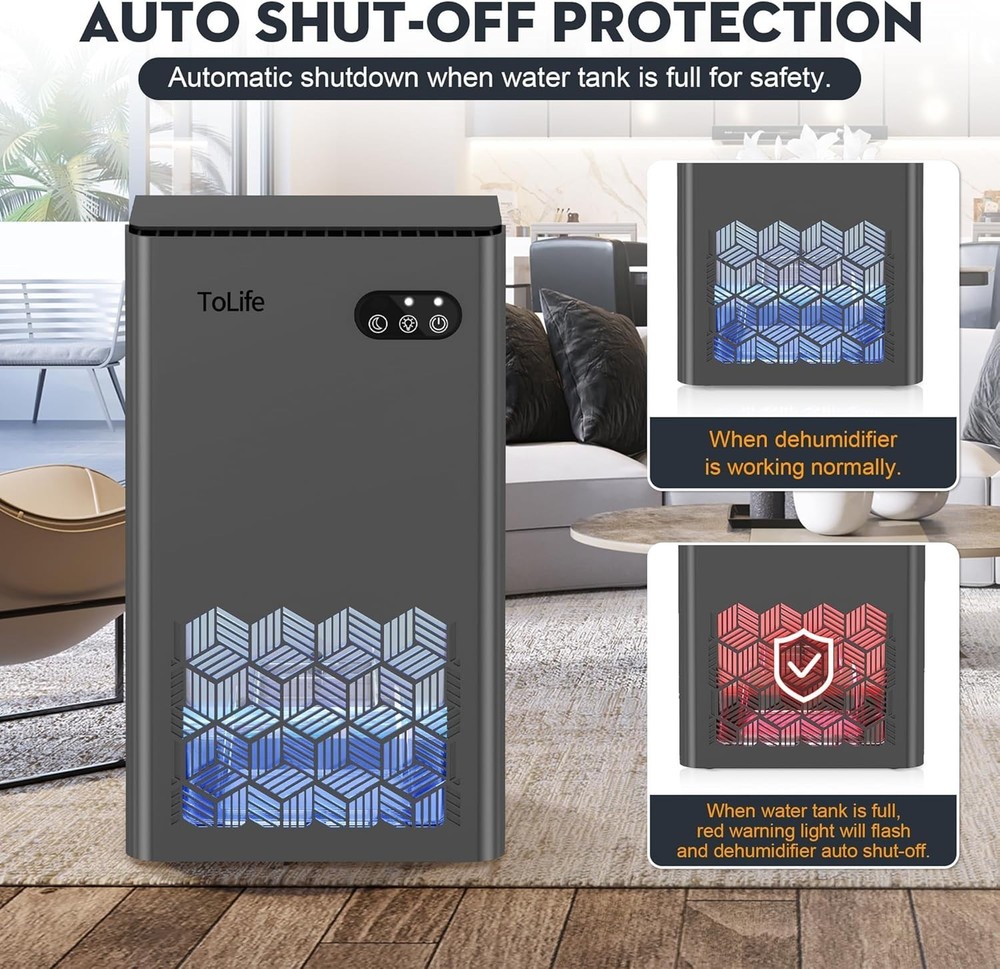 Versatile Dehumidifier for Home: 1000 sq.ft Coverage with Auto Shutoff Feature