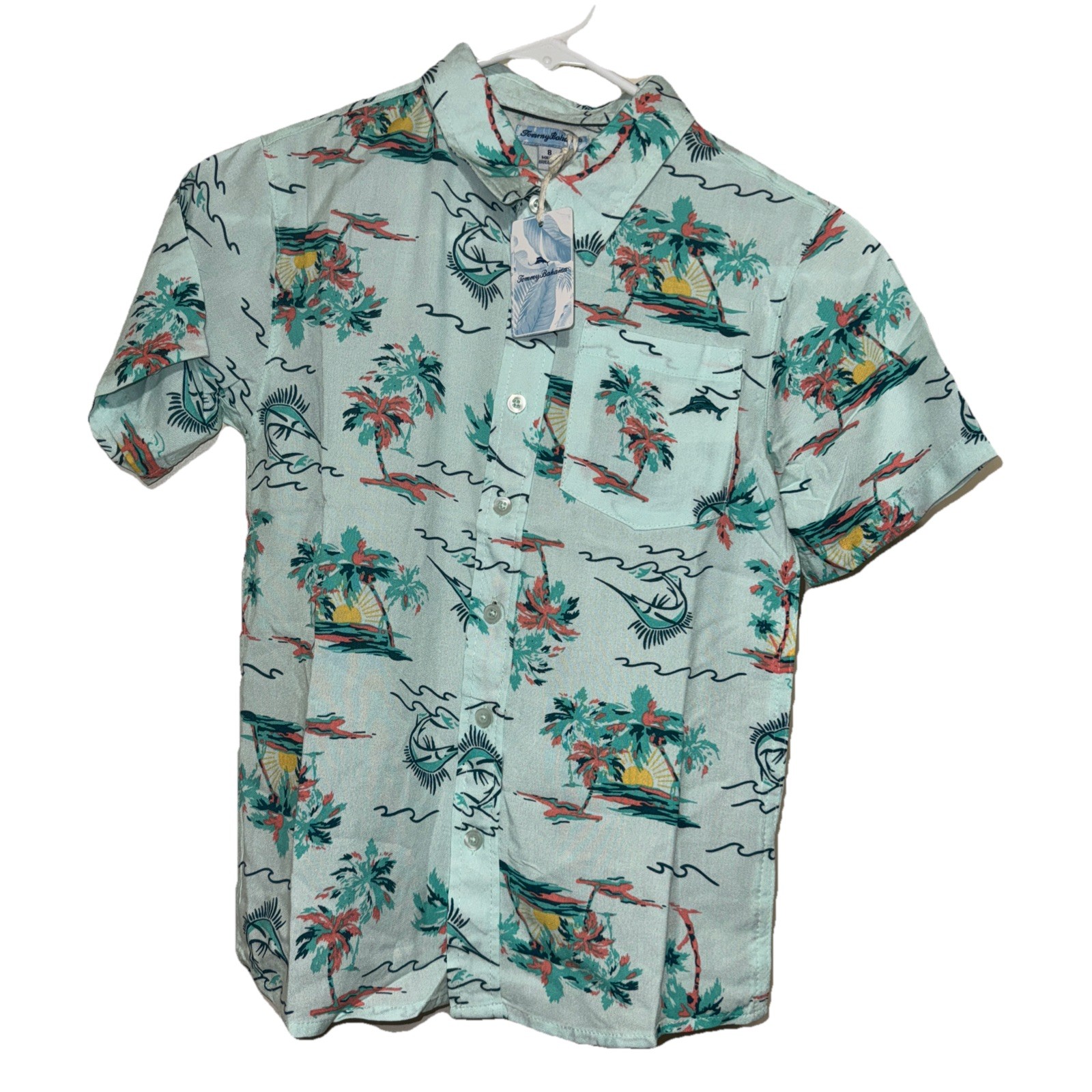 Tommy Bahama Tropical Fishing Button Up Collared Short Sleeve Shirt Boys Size 8