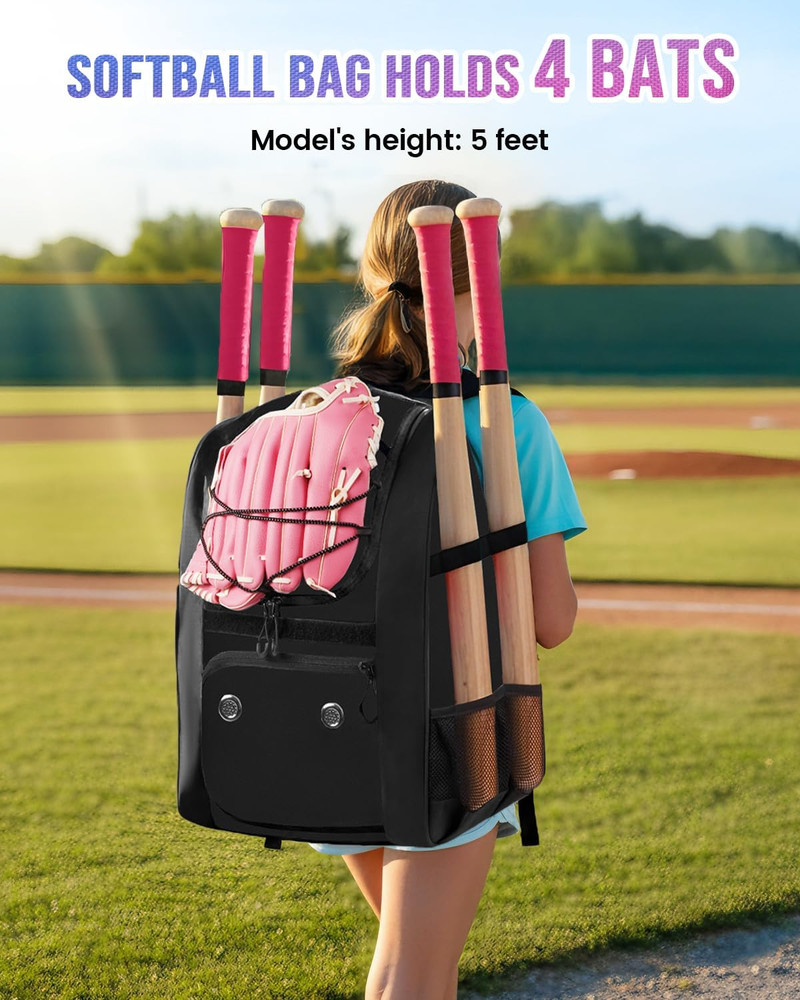 Softball Bag, Lightweight Baseball Backpack with Shoe Compartment, Baseball Bag