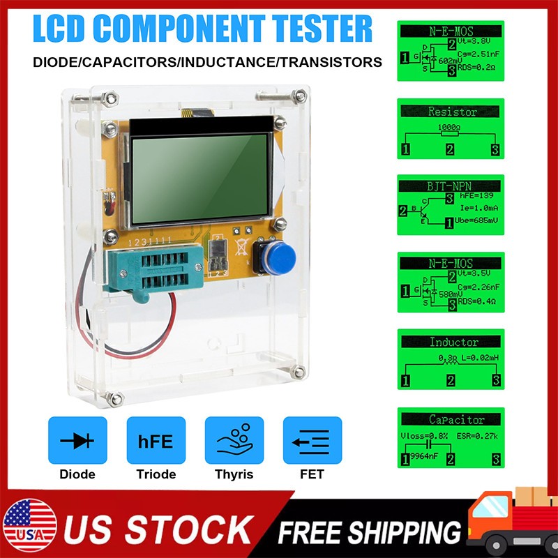 Digital LCD Component Tester Transistor Diode Capacitor Resistor Inductor Meter
