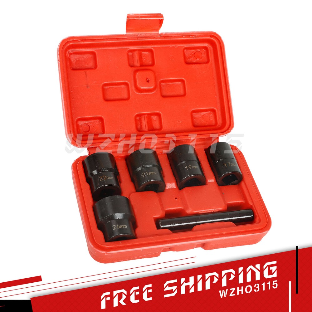 7Pcs 1/2" Twist Socket 5 Damaged Worn Lug Nut Lock Remover Bolt Extractor Set