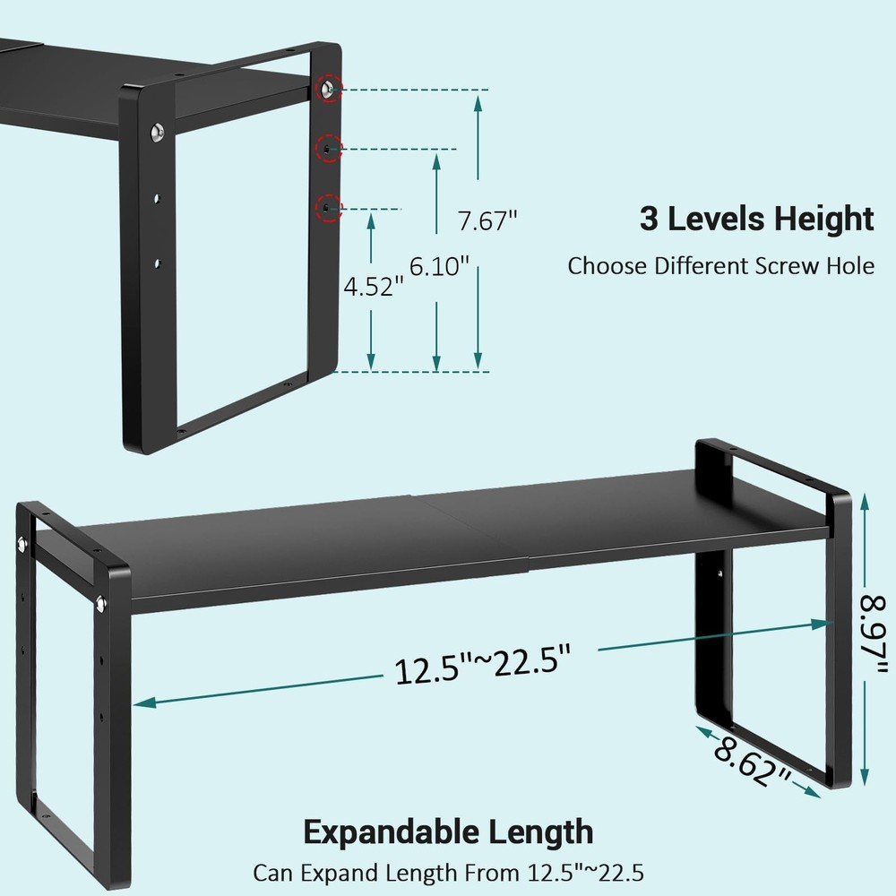 2 Pack Expandable Kitchen Cabinet Organizer Shelves, Stackable Heavy Duty Met...