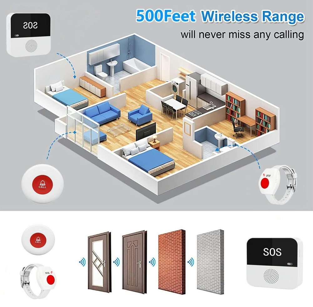 Wireless Caregiver Pagers Elderly Alert Button Smart Emergency Call Button Pe...