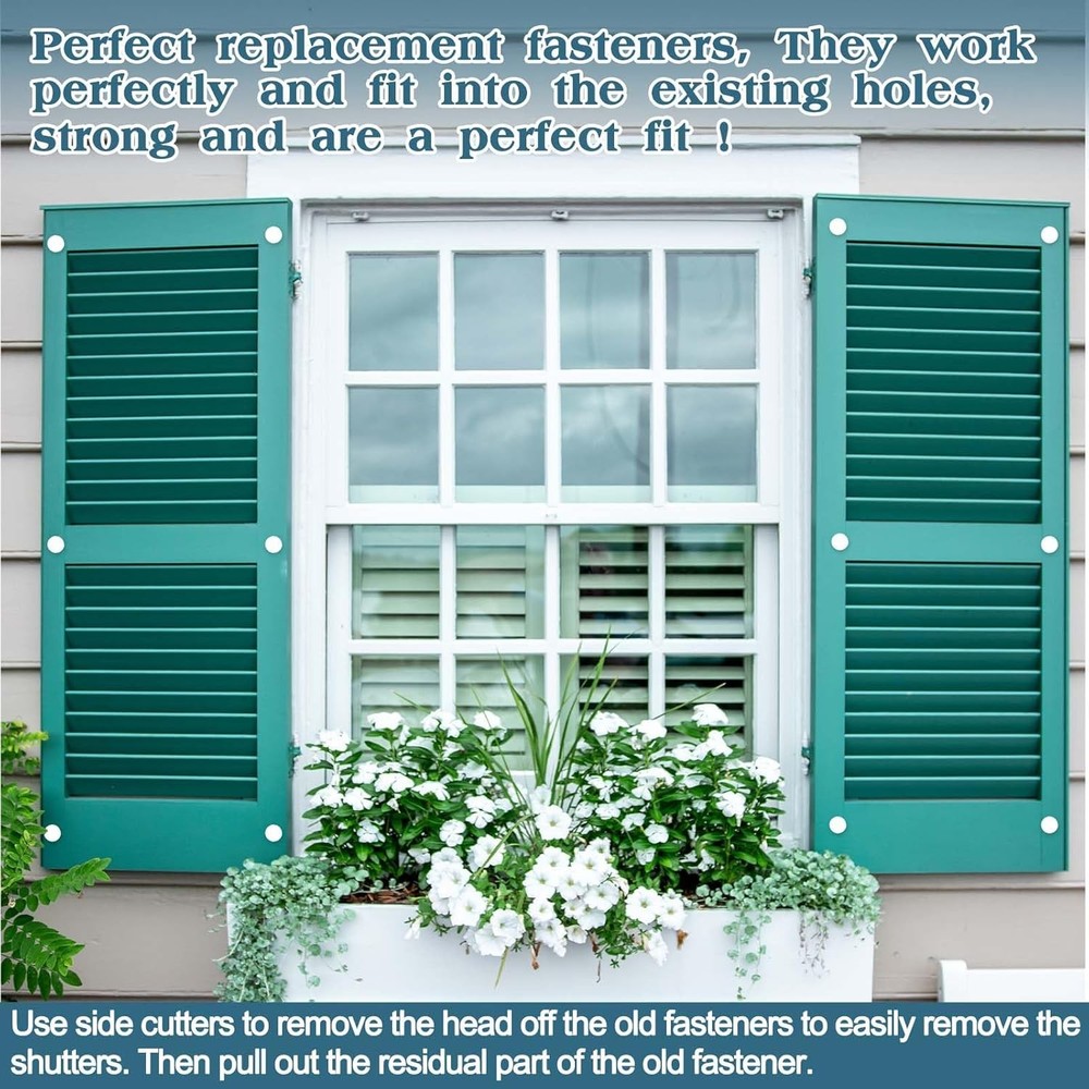 60Pcs 3 Inch Vinyl Shutter Fasteners, White Window Shutter Panel Pegs Shutter Sc