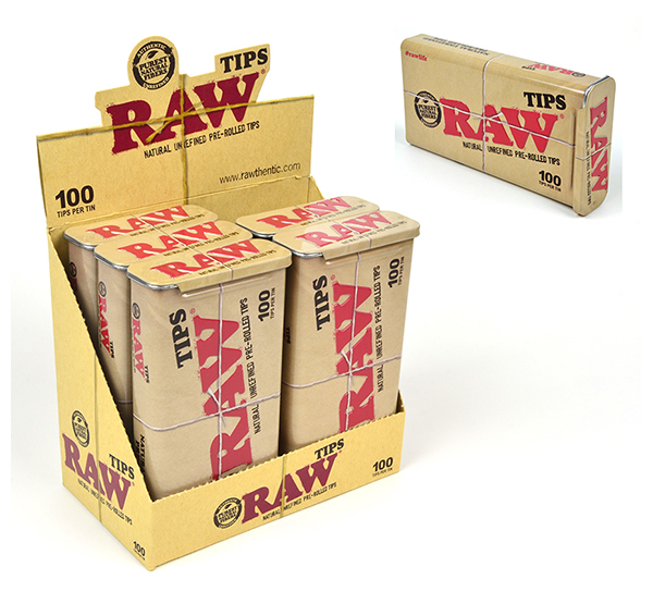 100 RAW Rolling Papers Pre Rolled Tips in Slide Top Storage Tin - RAWTHENTIC