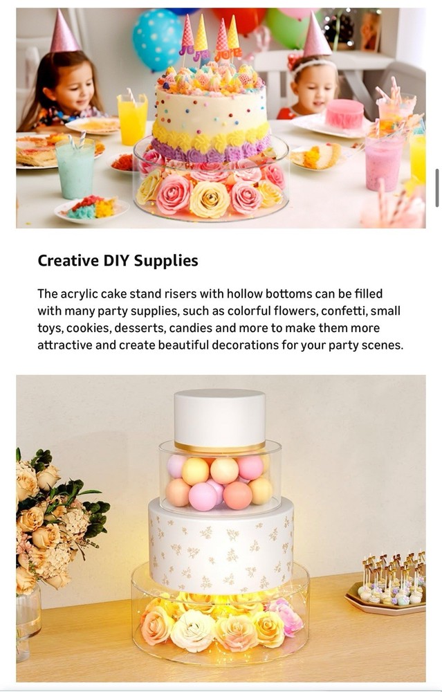 2 Pc Acrylic Fillable Cake Stand Riser Tier Round Cylinder Display Box