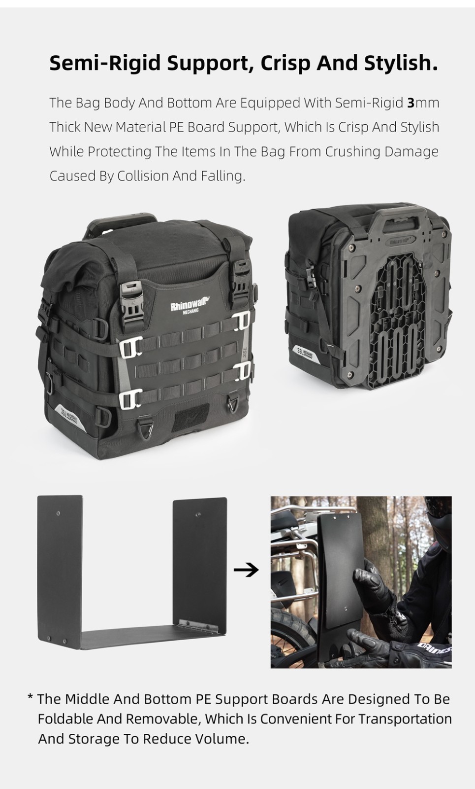 Rhinowalk Motorcycle Side Bag Waterproof 35L Quick Release Saddlebag Pannier 1Pc