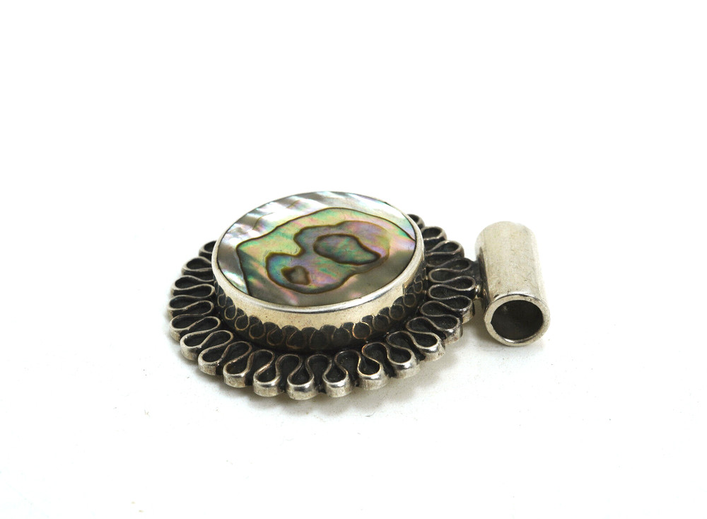 MWS Mexico Sterling Silver Abalone Round Pendant