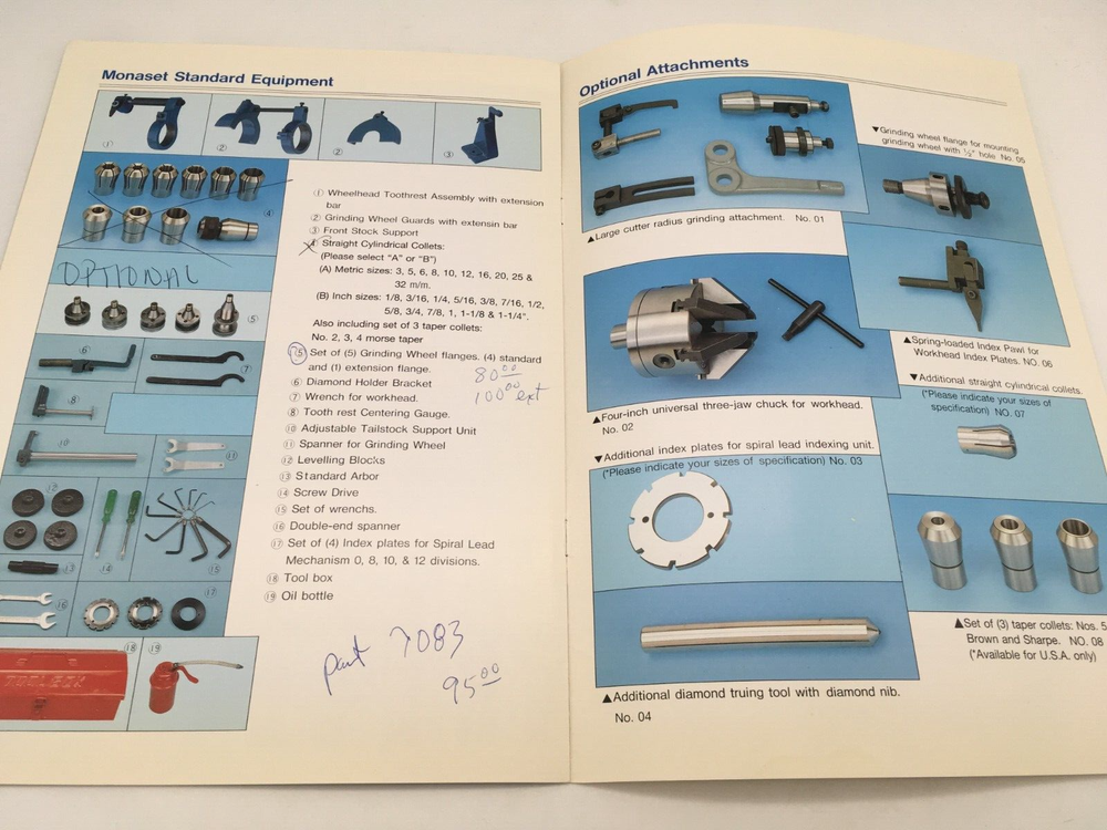 VINTAGE MONASET CUTTER AND TOOL GRINDER - SALES/SPECIFICATION BROCHURE