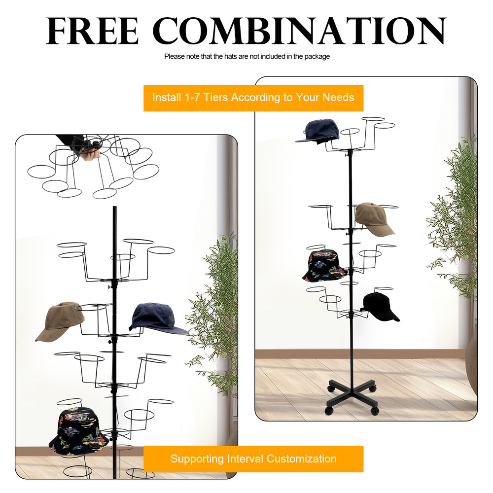 Hat& Cap Display Rack Retail Hat Cap Rack Rotating Spinner Stand 7 Tiers