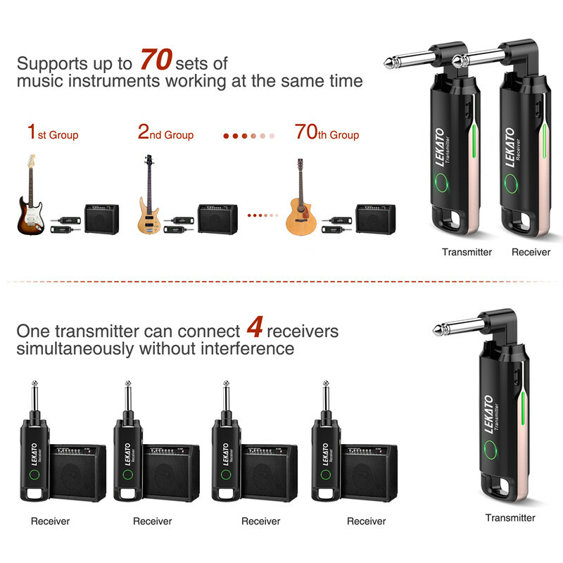LEKATO Universal UHF Wireless Guitar Transmitter Receiver System 70 Channels