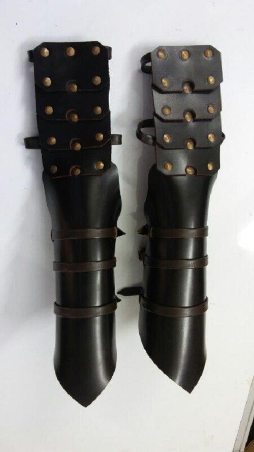 GOTHIC LEATHER ARMOR GAUNTLETS-LARP COSPLAY SCA