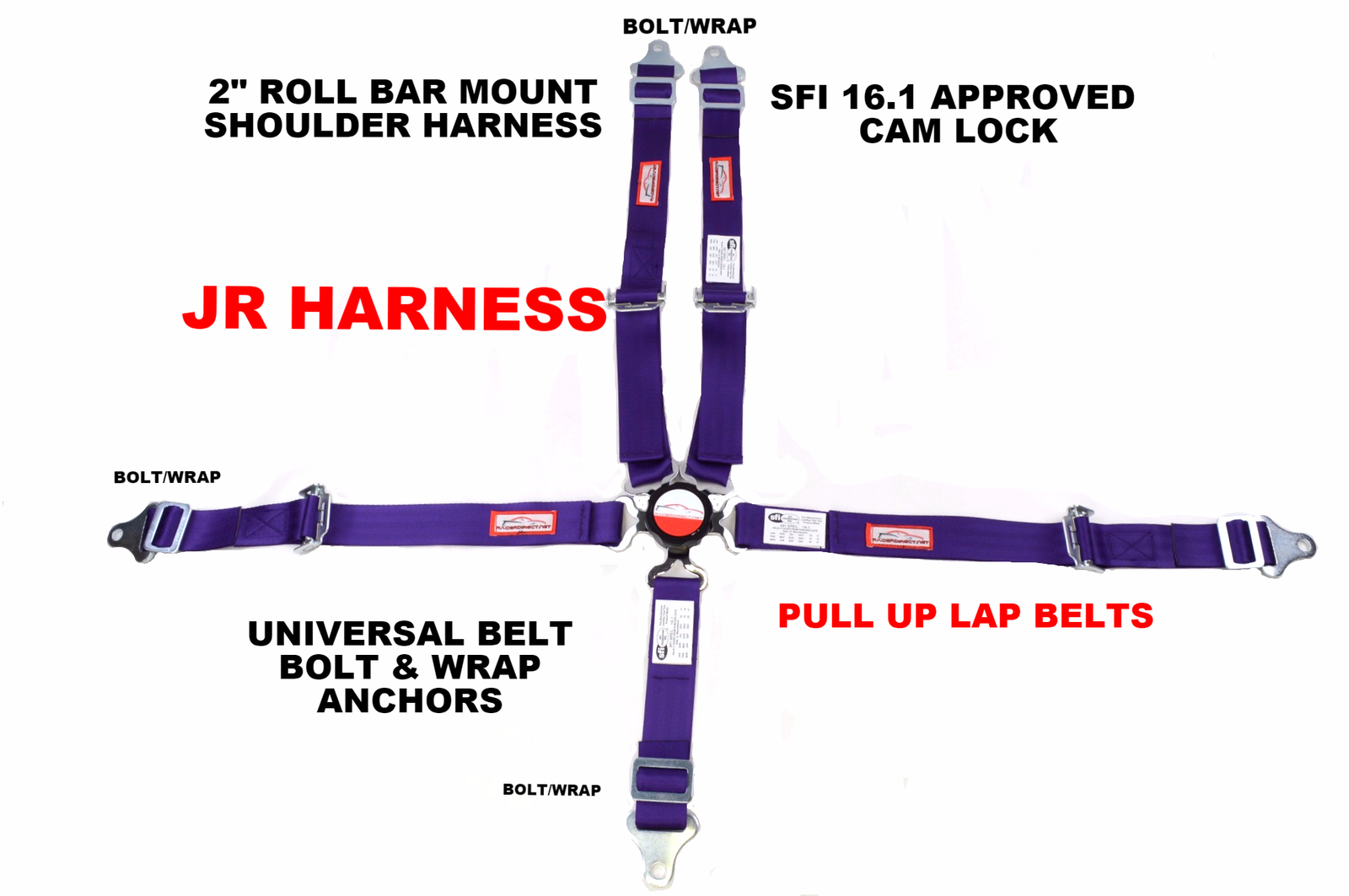 YOUTH RACING HARNESS SFI 16.1 5 POINT CAM LOCK ROLL BAR MOUNT BELT PURPLE