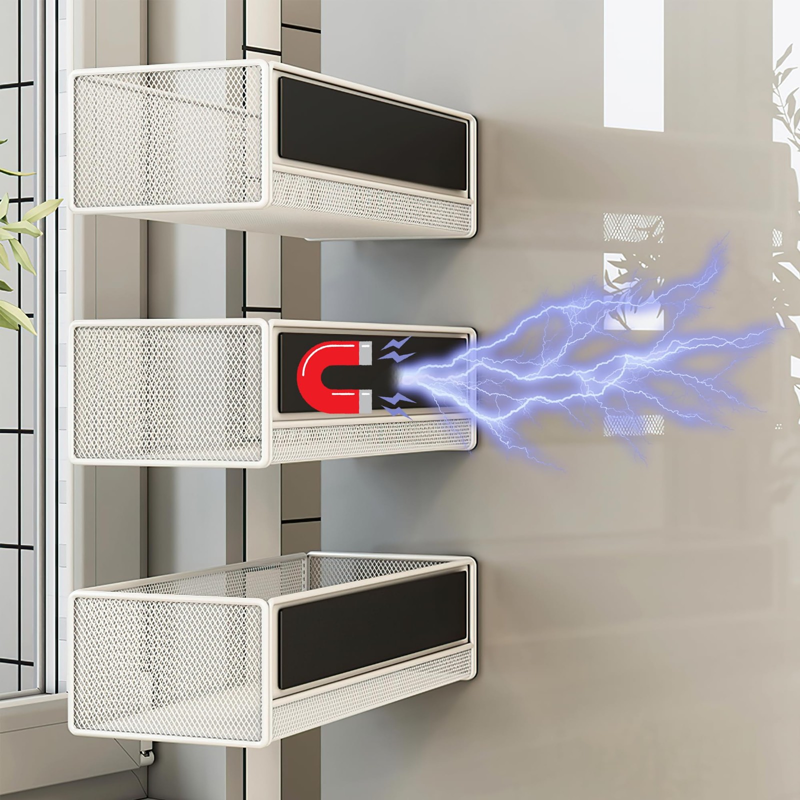 LIFEFAN Magnetic Basket Organizer Holder for Fridge Storage Black