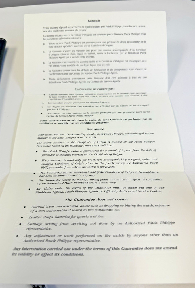 Patek Philippe 5066 Certificate