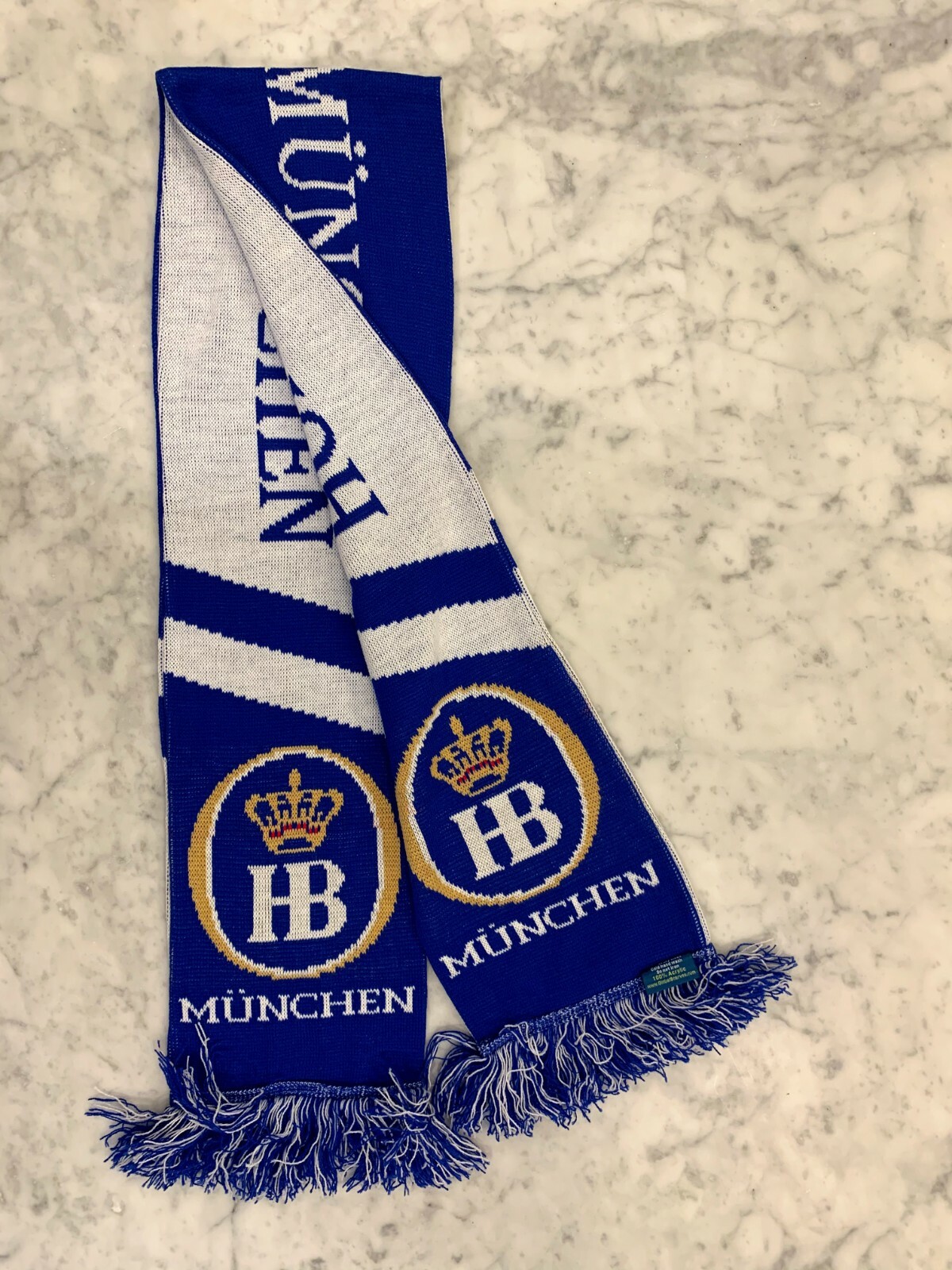 NEW Hofbrau Munchen Brewery Beer Scarf Reversible Blue and White 61” L x 7.5” W