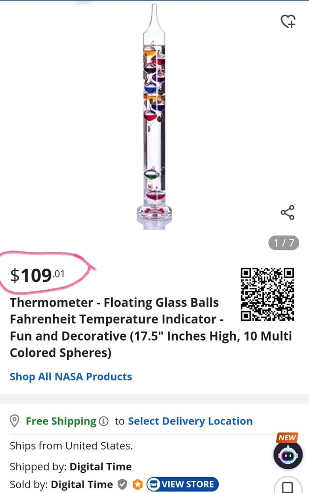 All Blue Galileo Thermometer