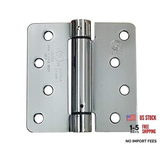 Spring Hinges, Adjustable Self Closing 4 Inch with 1/4 Inch Radius, Polished