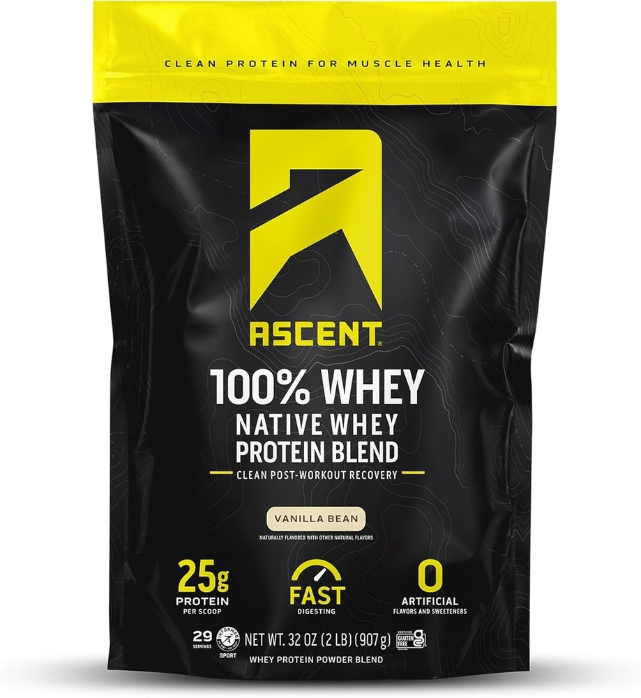 Ascent 100% Whey Protein Powder - Post Workout Whey Protein Isolate Vanilla Bean